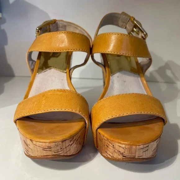 MICHAEL Michael Kors | Goldenrod Leather and Cork Platform Sandals - Picture 5 of 13